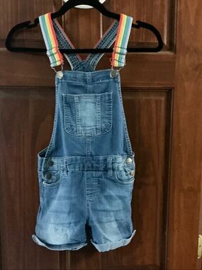 Kids Vigoss Denim Short Overalls with Rainbow Straps